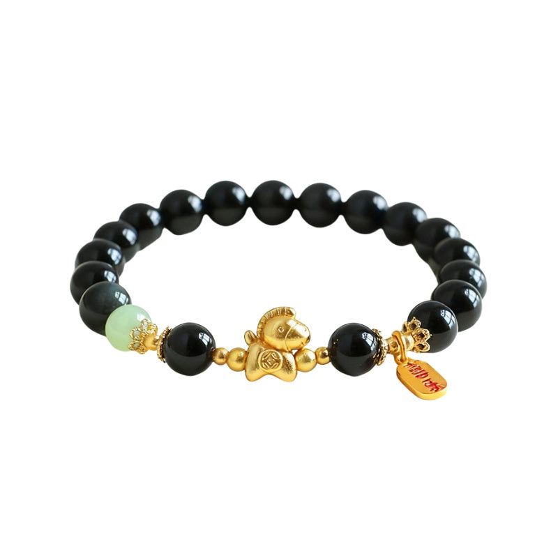 Year of the Fire Horse Bracelet - Black Obsidian, Red Agate