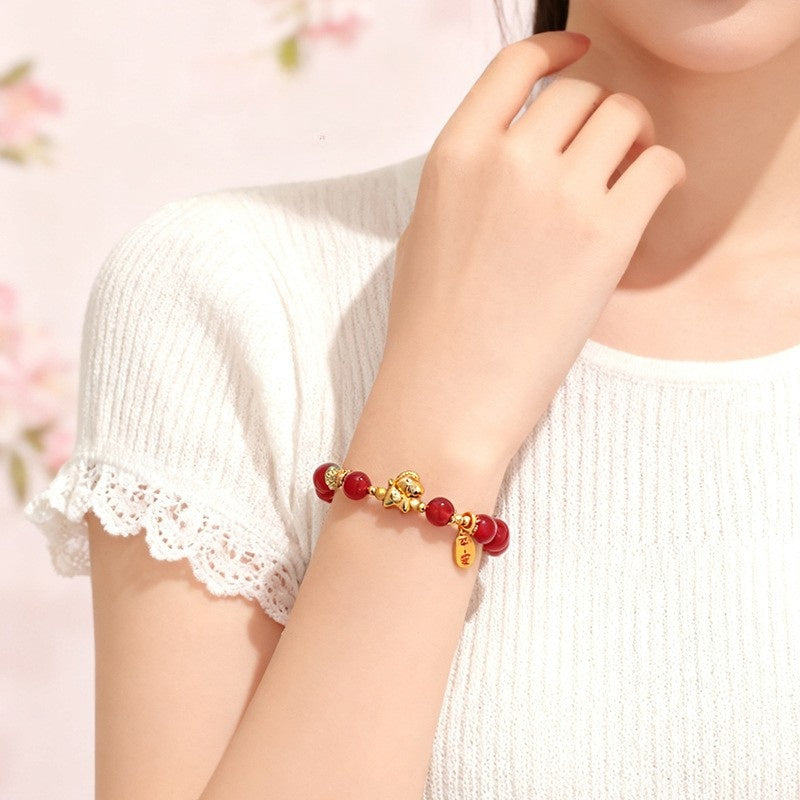 Year of the Fire Horse Bracelet - Black Obsidian, Red Agate