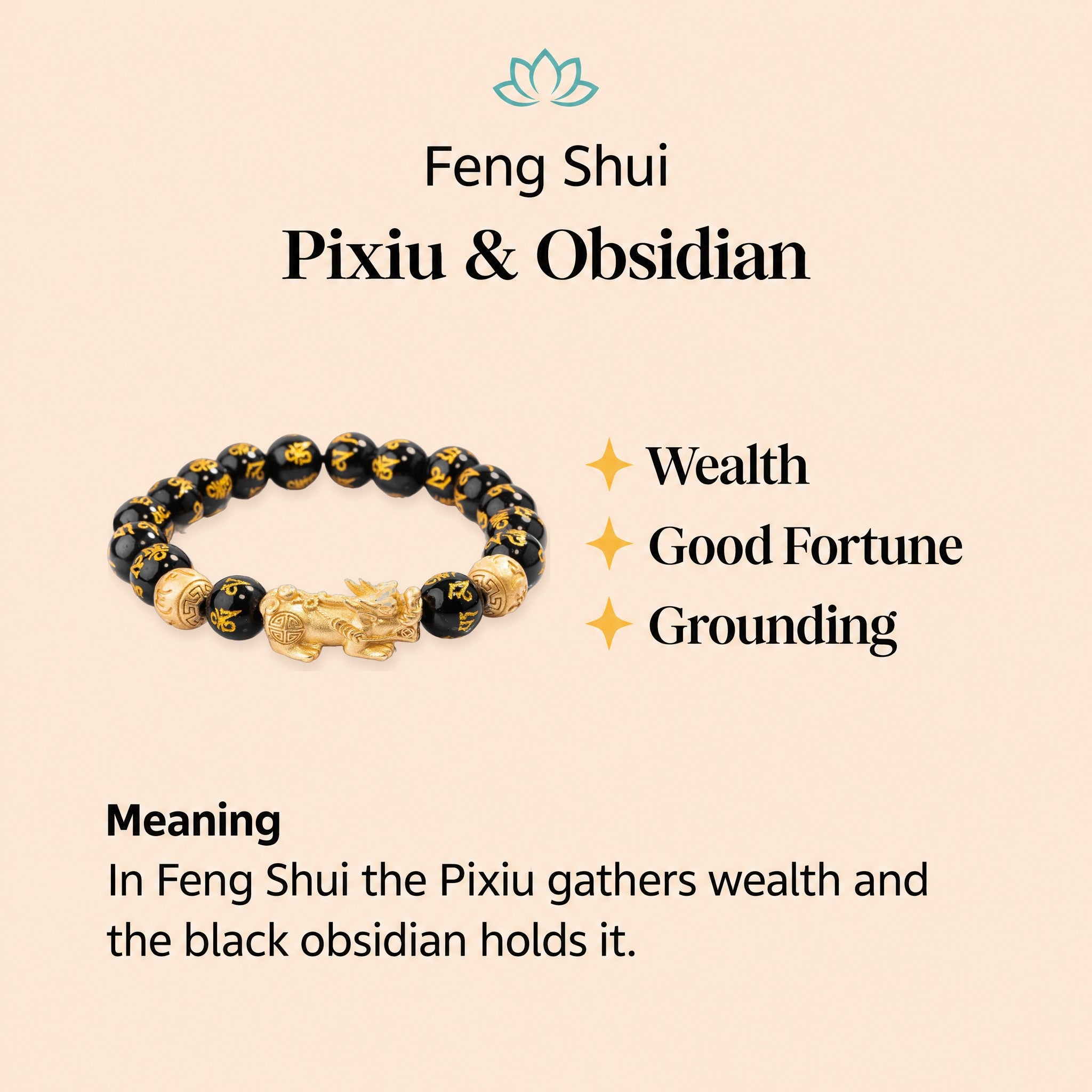 Pixiu and black obsidian meaning in Feng Shui: wealth, good fortune and grounding