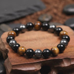 Buddha & Karma Triple Protection Bracelet - Tiger’s Eye, Obsidian, Hematite
