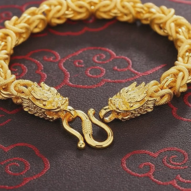 Double-Headed Golden Dragon Luck Bracelet - Buddha & Karma