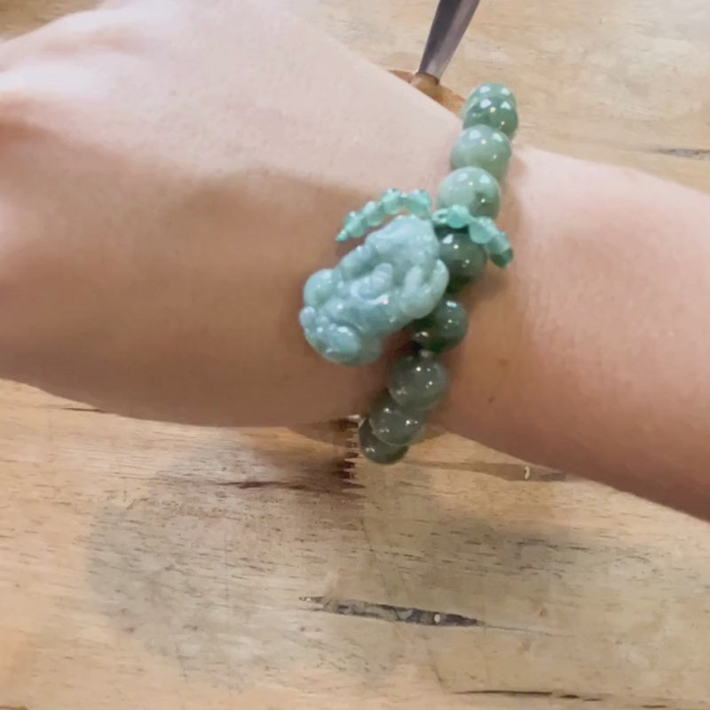 Buddha & Karma Green Jade Bracelet with Pixiu - Invite Wealth & Calming Energies - Buddha & Karma