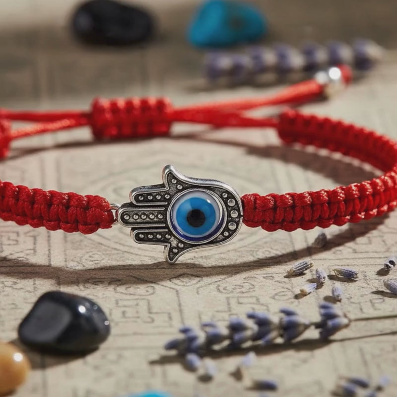 Hamsa Hand Red String Bracelet - Evil Eye Protection - Buddha & Karma