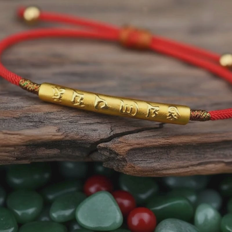 Tibetan Red String Bracelet - Buddhist Lucky Charm - Buddha & Karma