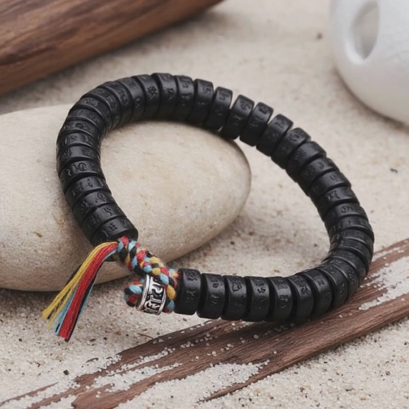Coconut Shell Beads Bracelet with Engraved Mantra - Buddha & Karma
