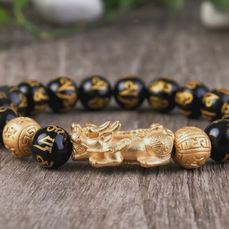 Feng Shui Bracelet - Pixiu Black Obsidian Bracelet for Wealth - Buddha & Karma