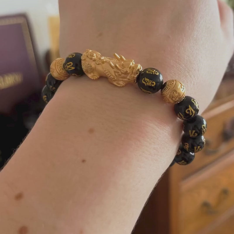 Buddha & Karma Feng Shui Bracelet - Pixiu Black Obsidian Bracelet for Wealth