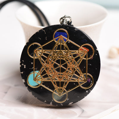 Black Tourmaline Metatron’s Cube Orgonite Protection Necklace - Buddha & Karma