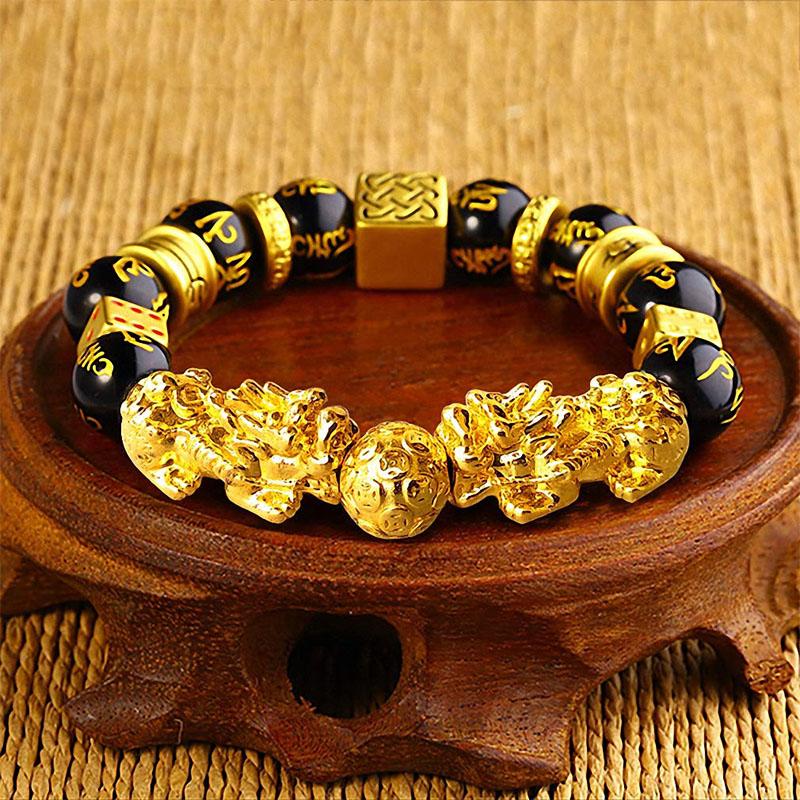 Gold-Plated Double Pixiu Bracelet - Extreme Wealth & Protection - Buddha & Karma