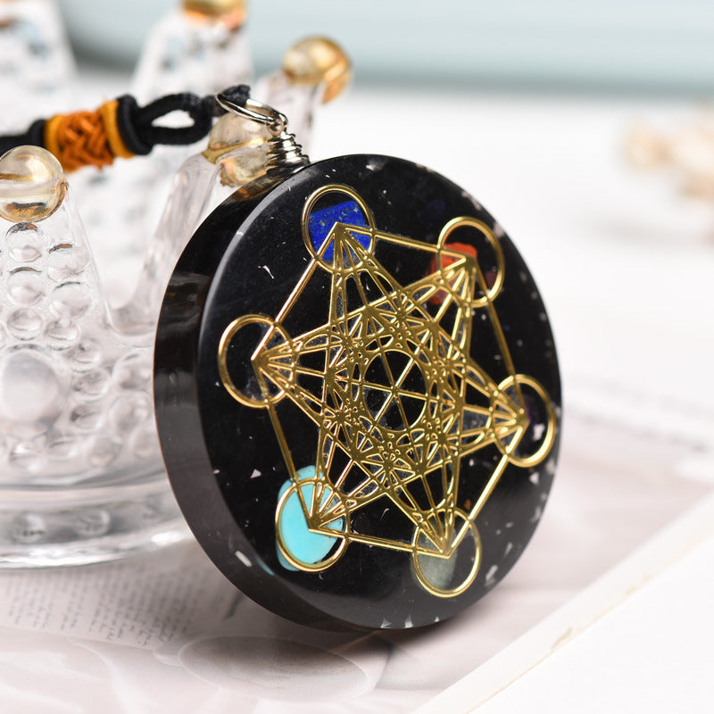 Black Tourmaline Metatron’s Cube Orgonite Protection Necklace - Buddha & Karma