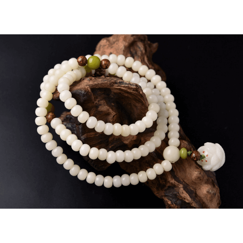 White Jade Bodhi Seed Mala - 108 Beads Bracelet/Necklace