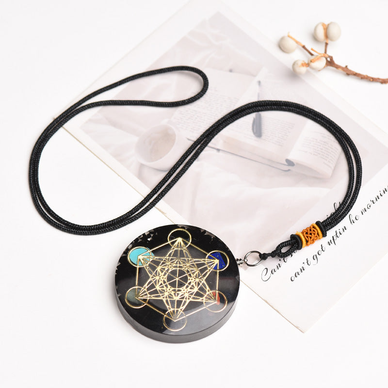 Black Tourmaline Metatron’s Cube Orgonite Protection Necklace - Buddha & Karma