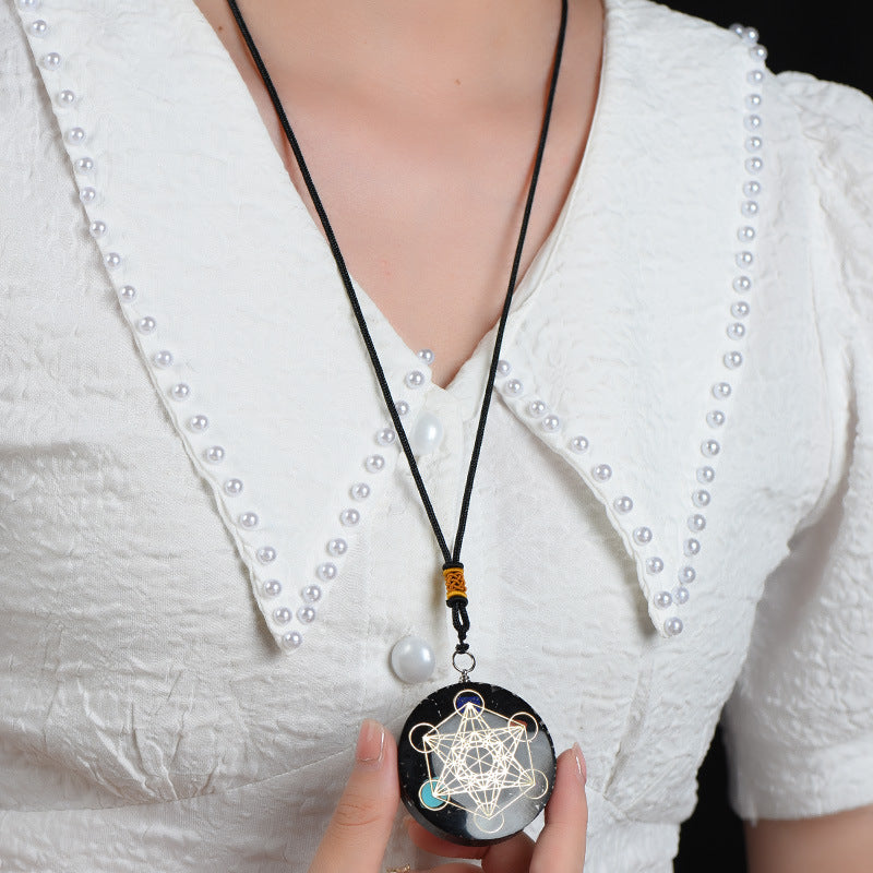 Black Tourmaline Metatron’s Cube Orgonite Protection Necklace - Buddha & Karma