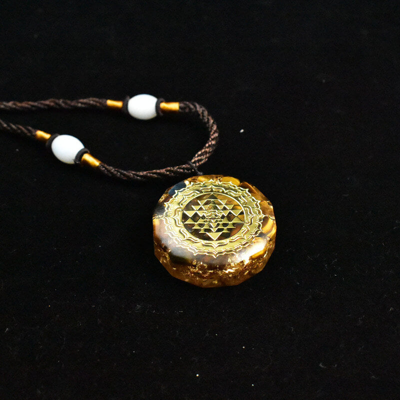 Orgonite Pendant Tiger Eye Necklace Sri Yantra Necklace Sacred Geometry  Energy Healing Yoga Jewelry