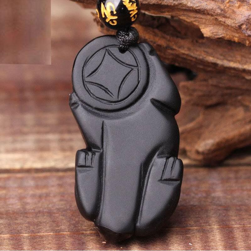 Black Obsidian Pixiu Necklace - Wealth Protection - Buddha & Karma