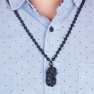 Black Obsidian Pixiu Necklace - Wealth Protection - Buddha & Karma