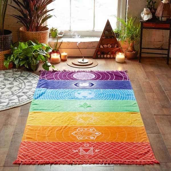 7 Chakra Yoga Mat - Meditation Rug - Tapestry - Buddha & Karma