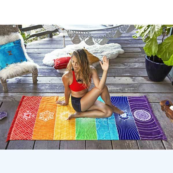 Neasyth Mexican Yoga Mat Beach Picnic Blanket Chakra Meditation Mat Yoga Rug  Sunscreen Shawl Chakra Wall Tapestry Decor Boho Pilates 59 in (Polyester  Fibre) 