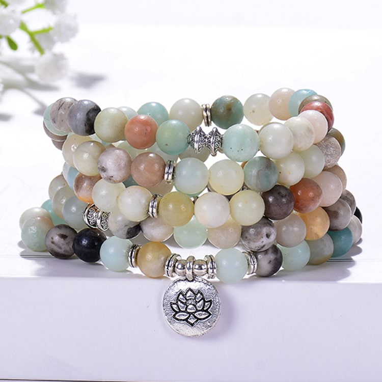 Amazonite 108 Mala Beads - Tibetan Prayer Beads - Buddha & Karma