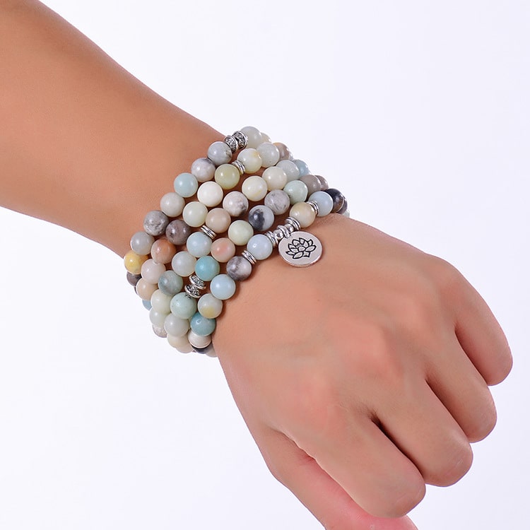 Amazonite 108 Mala Beads - Tibetan Prayer Beads - Buddha & Karma