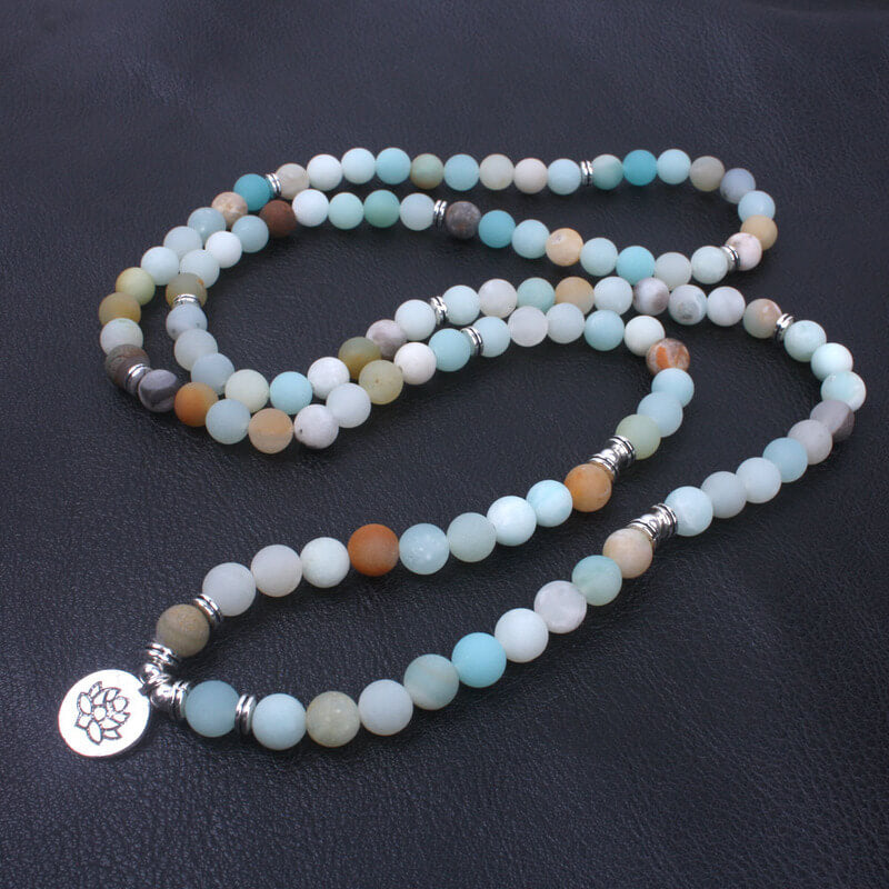 Amazonite 108 Mala Beads - Tibetan Prayer Beads - Buddha & Karma