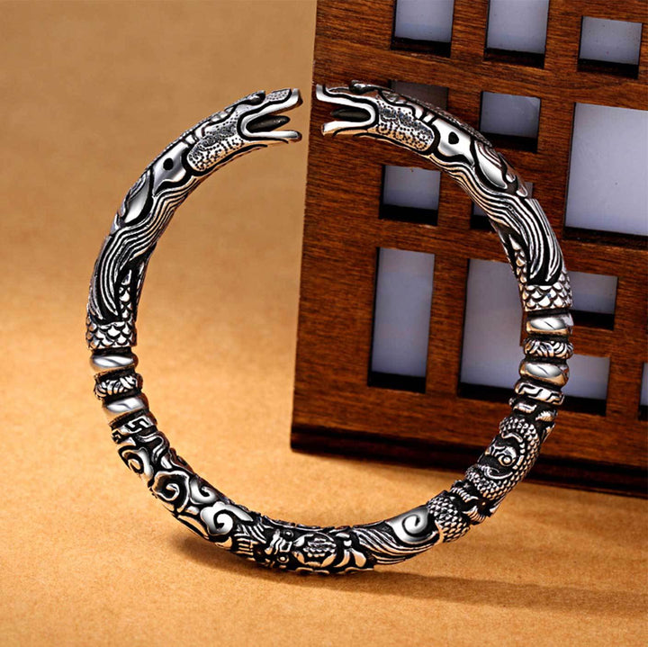 Ancient Silver Dragon Cuff Bracelet - Buddha & Karma