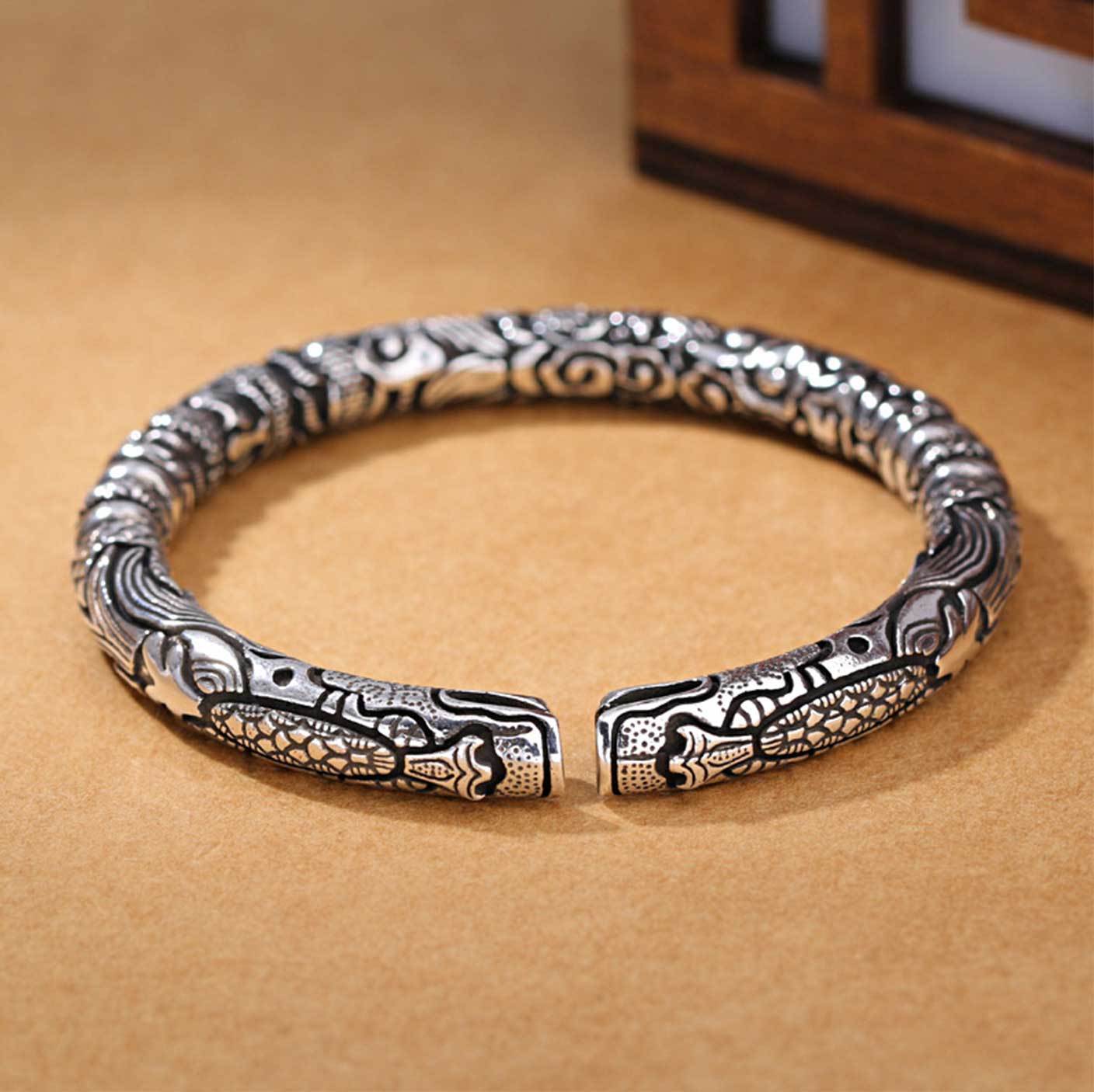 Ancient Silver Dragon Cuff Bracelet - Buddha & Karma