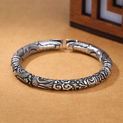 Ancient Silver Dragon Cuff Bracelet - Buddha & Karma