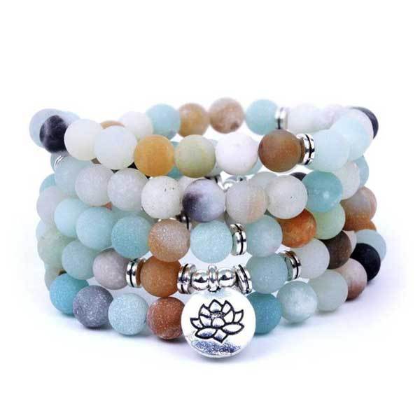 Amazonite 108 Mala Beads - Tibetan Prayer Beads - Buddha & Karma