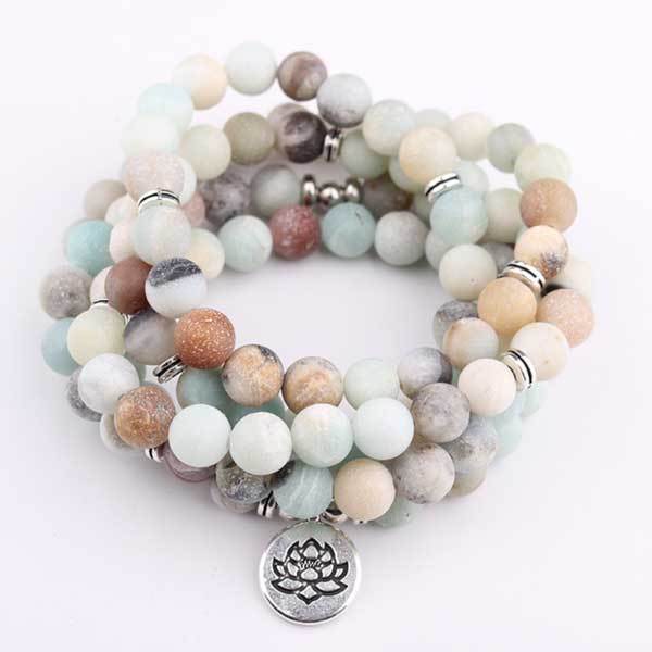 Amazonite 108 Mala Beads - Tibetan Prayer Beads - Buddha & Karma