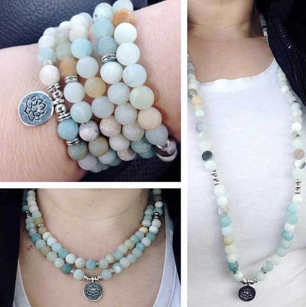 Amazonite 108 Mala Beads - Tibetan Prayer Beads - Buddha & Karma