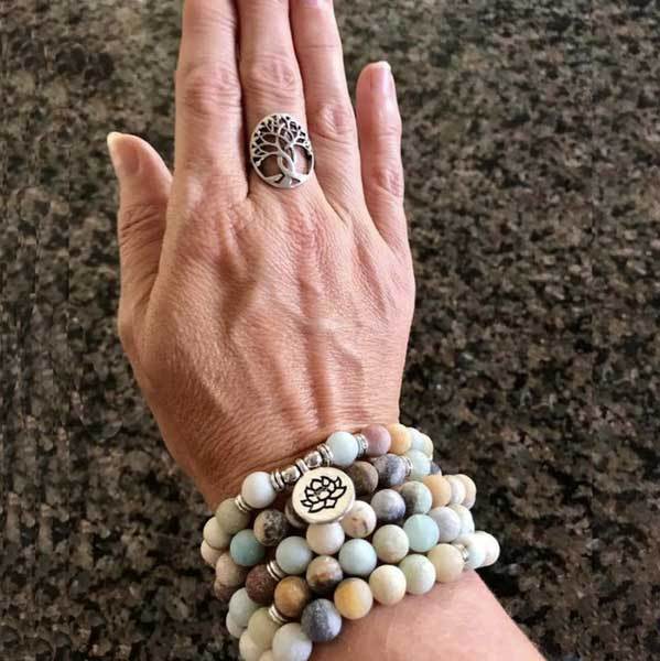 Amazonite 108 Mala Beads - Tibetan Prayer Beads - Buddha & Karma