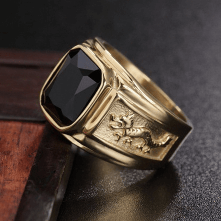 Black Crystal Lucky Dragon Ring - Buddha & Karma