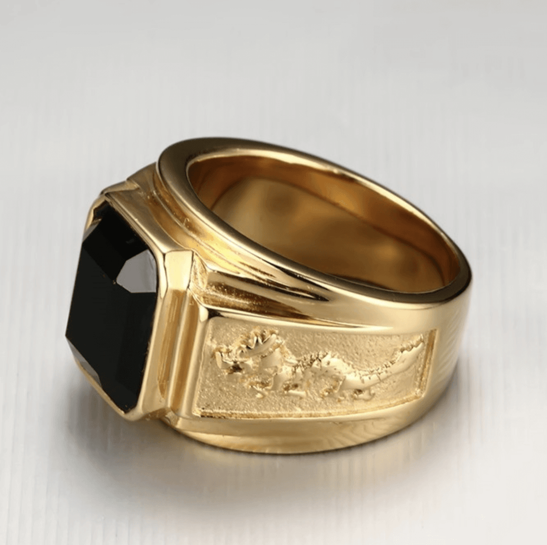 Black Crystal Lucky Dragon Ring - Buddha & Karma