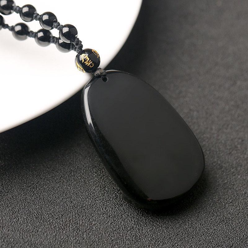 Black Obsidian Buddha Necklace Pendant - Protection & Courage - Buddha & Karma