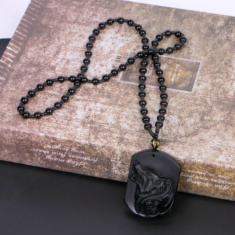 Black Obsidian Wolf Protection Necklace Wolf Pendant - Buddha & Karma