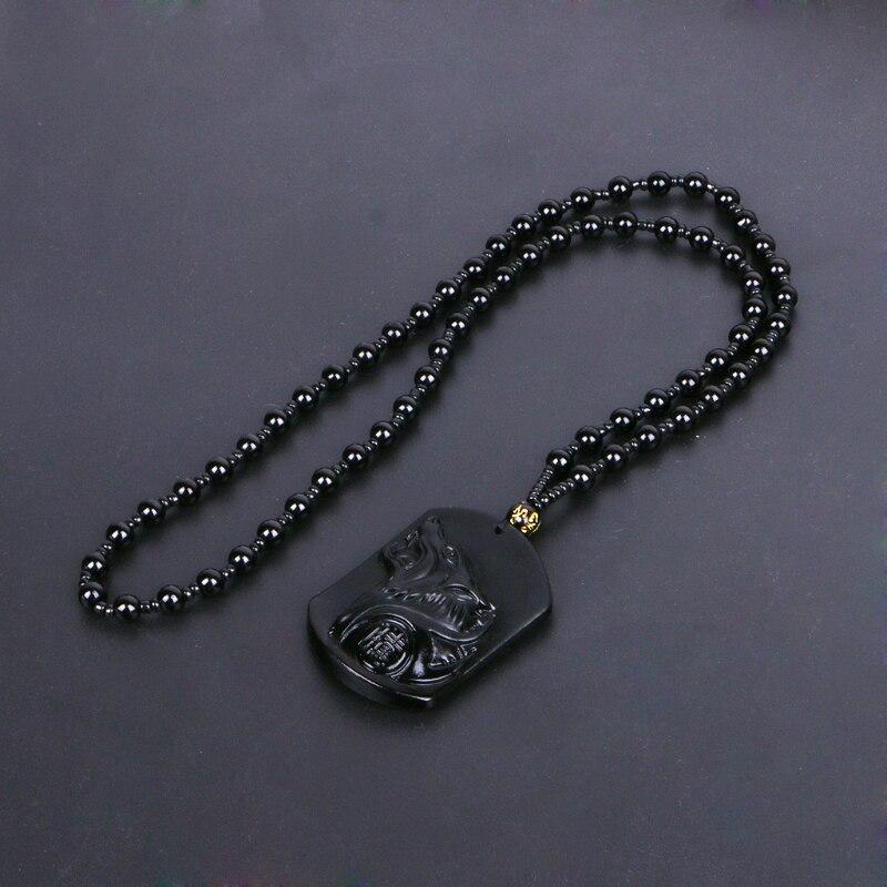 Black Obsidian Wolf Protection Necklace Wolf Pendant - Buddha & Karma