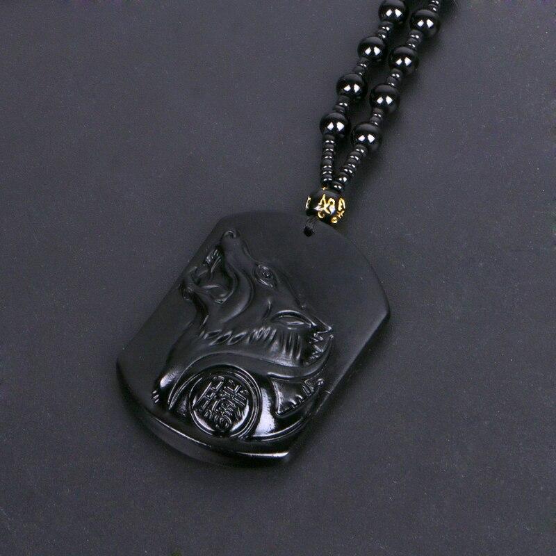 Black Obsidian Wolf Protection Necklace Wolf Pendant - Buddha & Karma