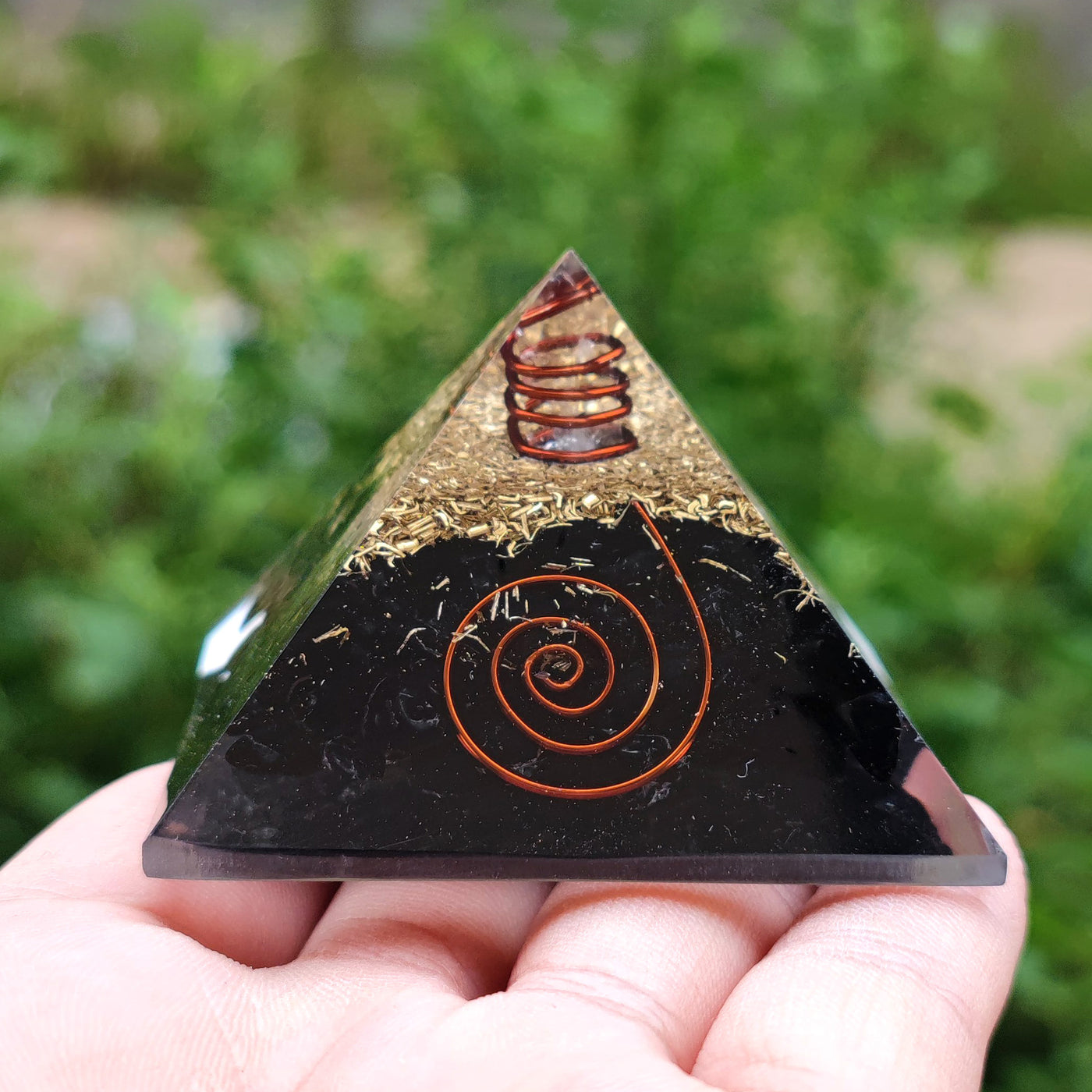 Black Tourmaline Orgone Protection Pyramid - Buddha & Karma