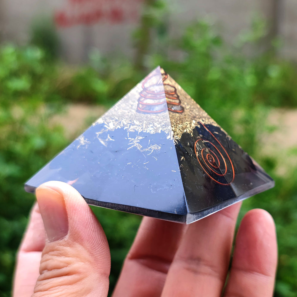 Black Tourmaline Orgone Protection Pyramid - Buddha & Karma