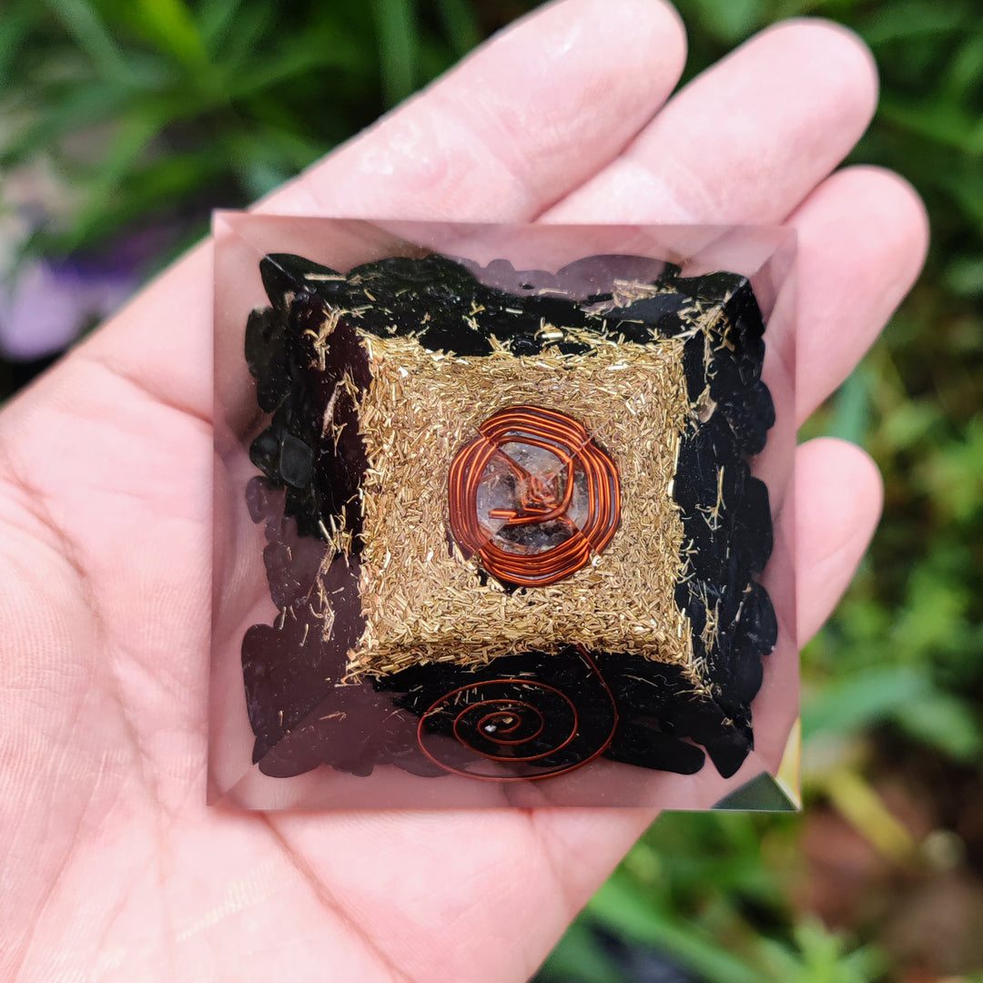 Black Tourmaline Orgone Protection Pyramid - Buddha & Karma