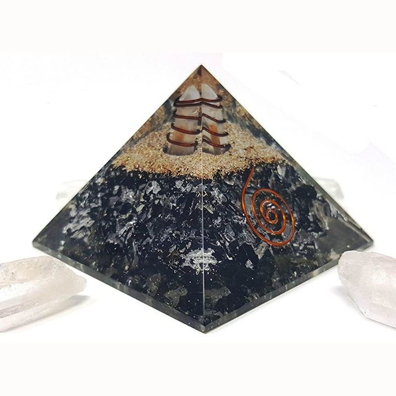 Black Tourmaline Orgone Protection Pyramid - Buddha & Karma