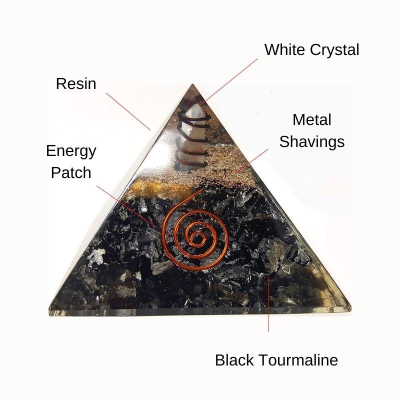 Black Tourmaline Orgone Protection Pyramid - Buddha & Karma