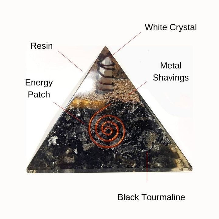 Black Tourmaline Orgone Protection Pyramid - Buddha & Karma