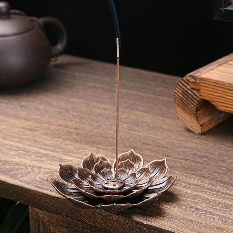 Bronze Lotus Incense Burner - For Inner Peace - Buddha & Karma