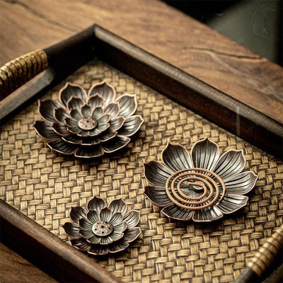 Bronze Lotus Incense Burner - For Inner Peace - Buddha & Karma