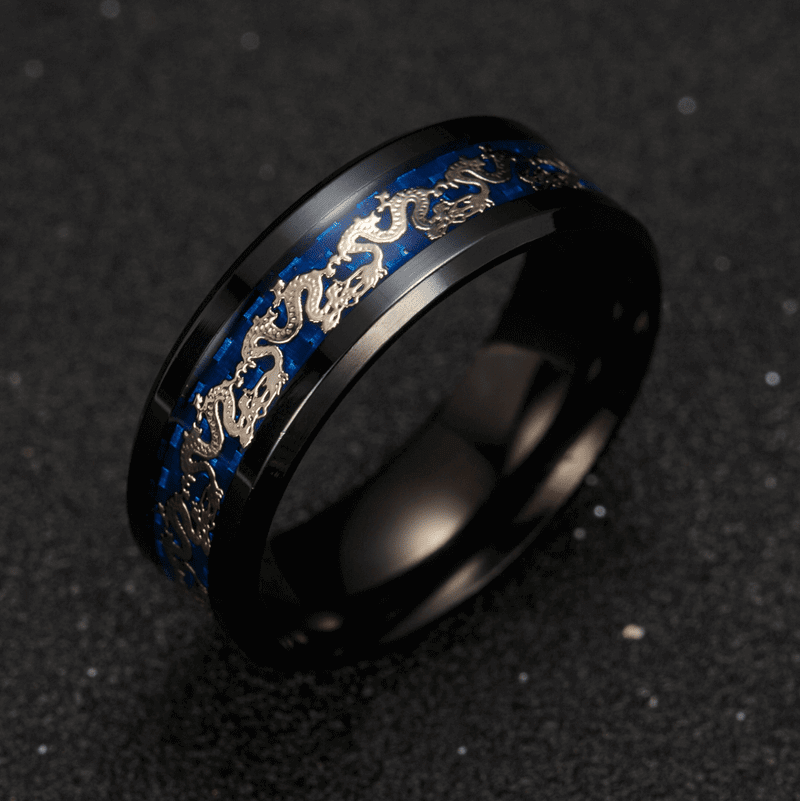 Chinese Dragon Inlay Ring - Attract Luck - Buddha & Karma