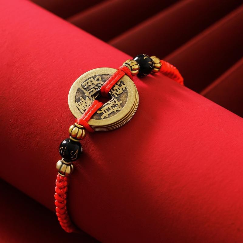 Chinese Lucky Coins Bracelet - Five Emperor Coins Feng Shui - Buddha & Karma