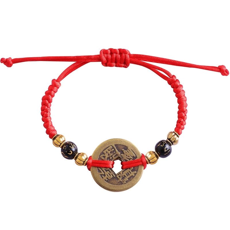 Chinese Lucky Coins Bracelet - Five Emperor Coins Feng Shui - Buddha & Karma