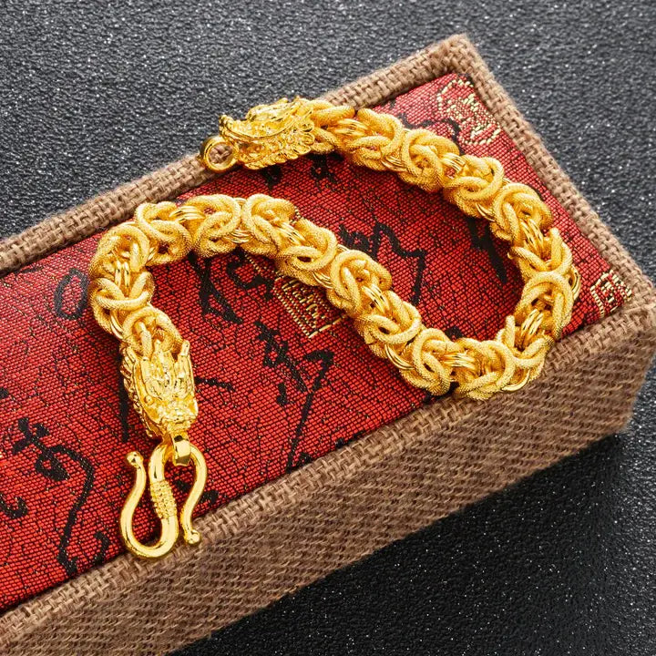 Double-Headed Golden Dragon Bracelet - Success & Fortune - Buddha & Karma